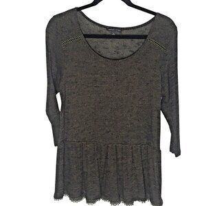 Indie Babydoll Tunic Top Womens Small Crochet Trim Black BohoFeminine Y2K